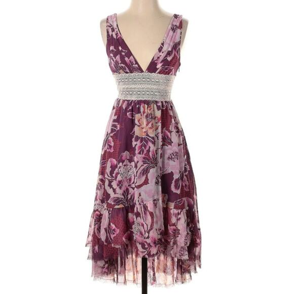 Free People Floral Chiffon Size 6 High Low Dress - Picture 2 of 8